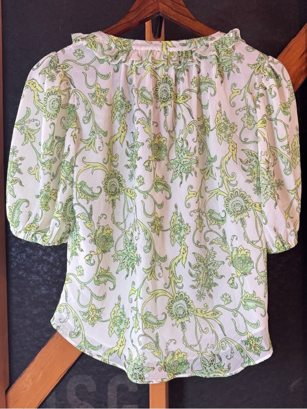 Cinq a Sept Ivy Paisley Seraphina in Ivory and Green Ruffled Blouse - Picture 7 of 12